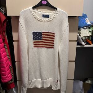 Polo by Ralph Lauren Cream Crew Neck Sweater with American Flag Design
